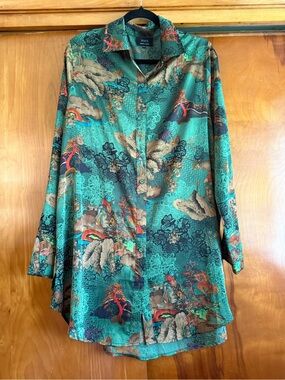 VICI Teal Botanical-Print Button Front Blouse